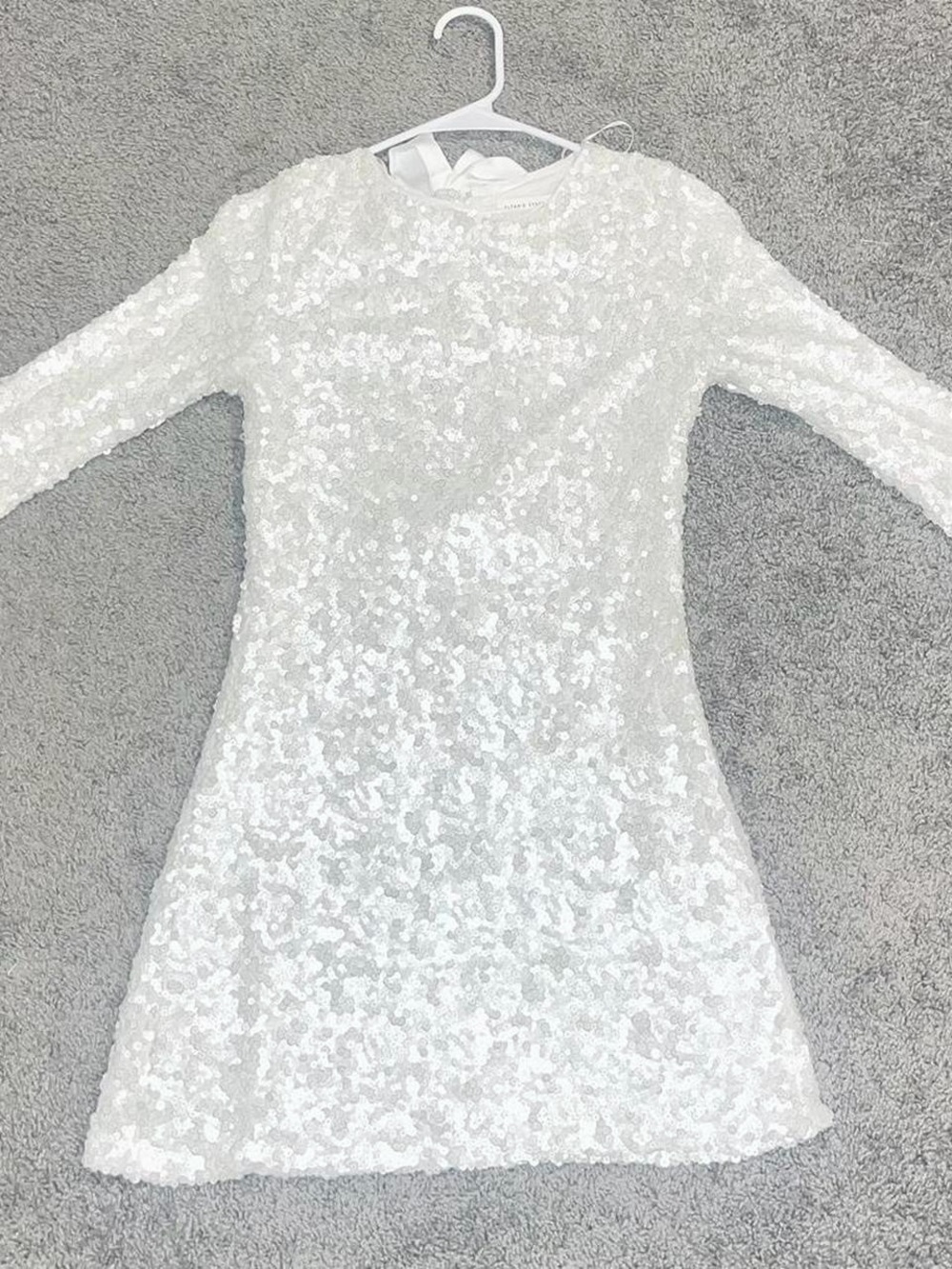 White Sequin Mini Dress - Sparkle Sleeve A-Line